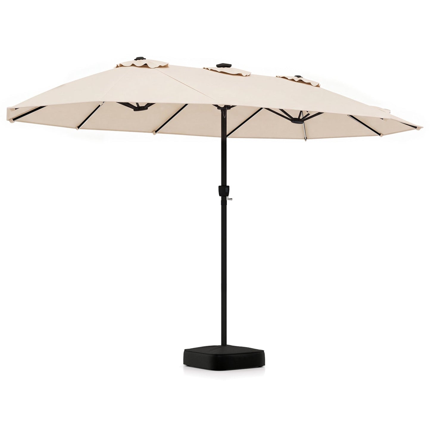 15.5 ft patio umbrella DirectDeals cream canopy with solar LED lights, black pole and base on Tampa Home & Garden Store