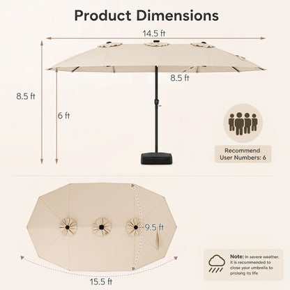 DirectDeals 15.5 ft patio umbrella with solar LED lights and base in beige on Tampa Home & Garden Store