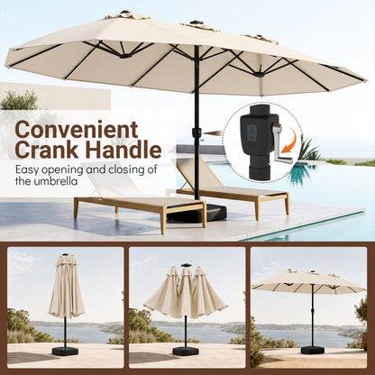 15.5 ft patio umbrella with solar LED lights and crank handle, beige canopy by DirectDeals on Tampa Home & Garden Store