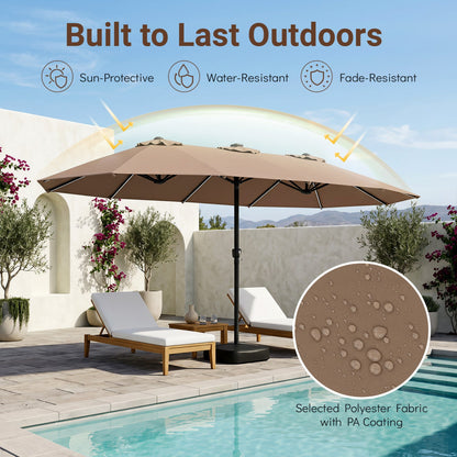 DirectDeals 15.5 ft patio umbrella with solar LED lights and base, taupe polyester fabric on Tampa Home & Garden Store