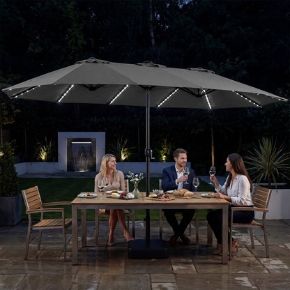 DirectDeals 15.5 ft Patio Umbrella with Solar LED Lights and Base, grey canopy, LED strips on Tampa Home & Garden Store
