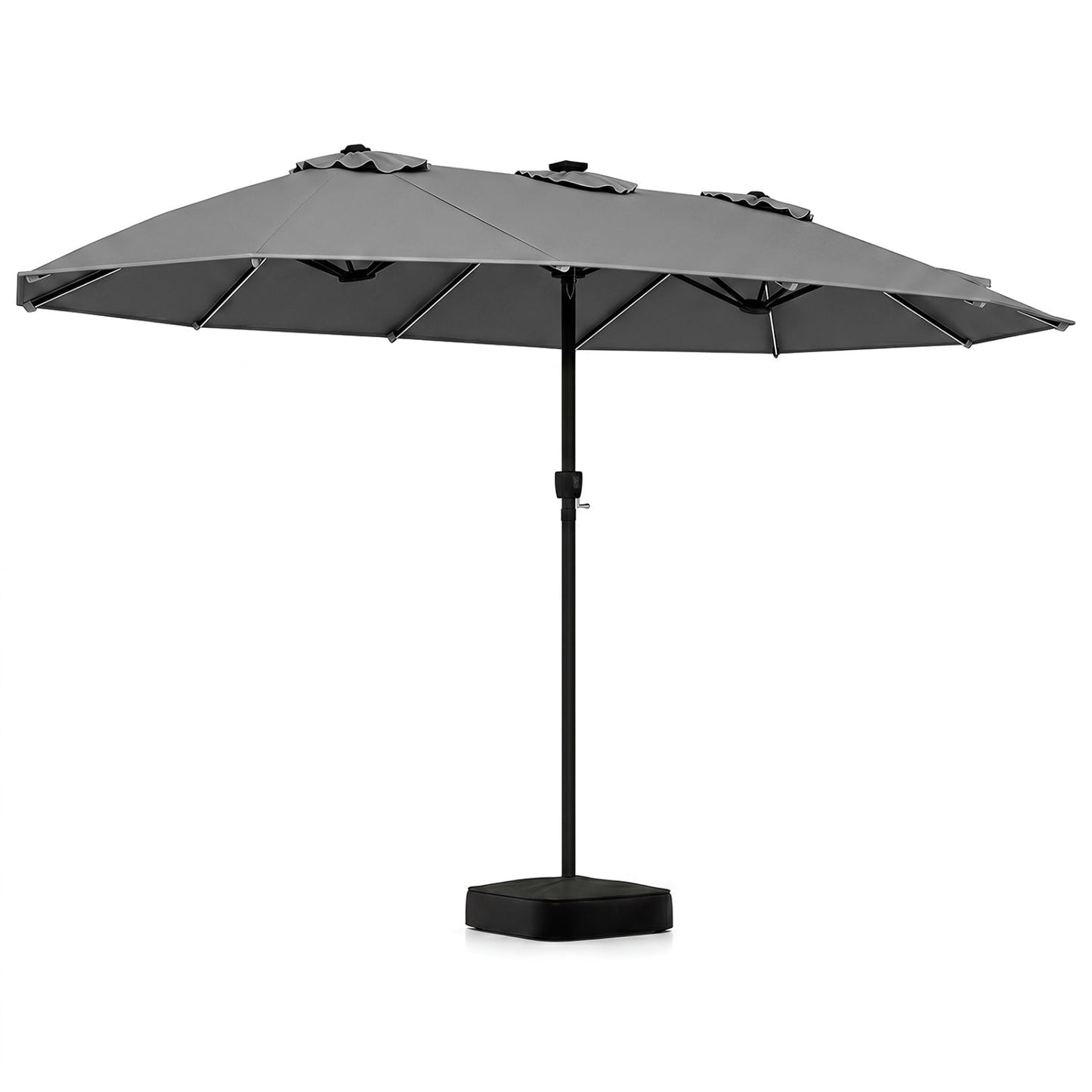 DirectDeals 15.5 ft patio umbrella with solar LED lights and base, charcoal gray canopy on Tampa Home & Garden Store