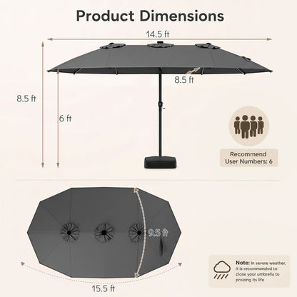 DirectDeals 15.5 ft patio umbrella with dark gray canopy, solar LED lights, base on Tampa Home & Garden Store