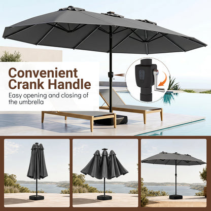 DirectDeals 15.5 ft Black Patio Umbrella with Solar LED Lights and Base on Tampa Home & Garden Store