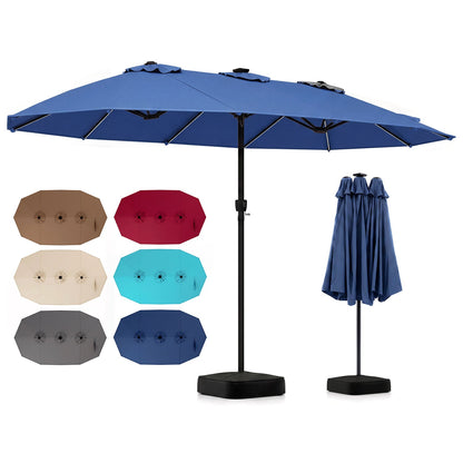 DirectDeals 15.5 ft patio umbrella with solar LED lights and base in blue, 6 color options on Tampa Home & Garden Store