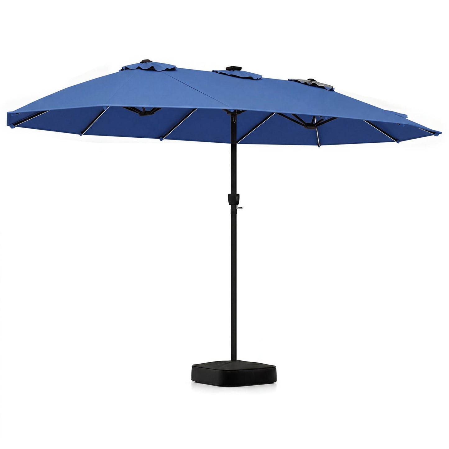 15.5 ft blue DirectDeals patio umbrella with solar LED lights and base on Tampa Home & Garden Store