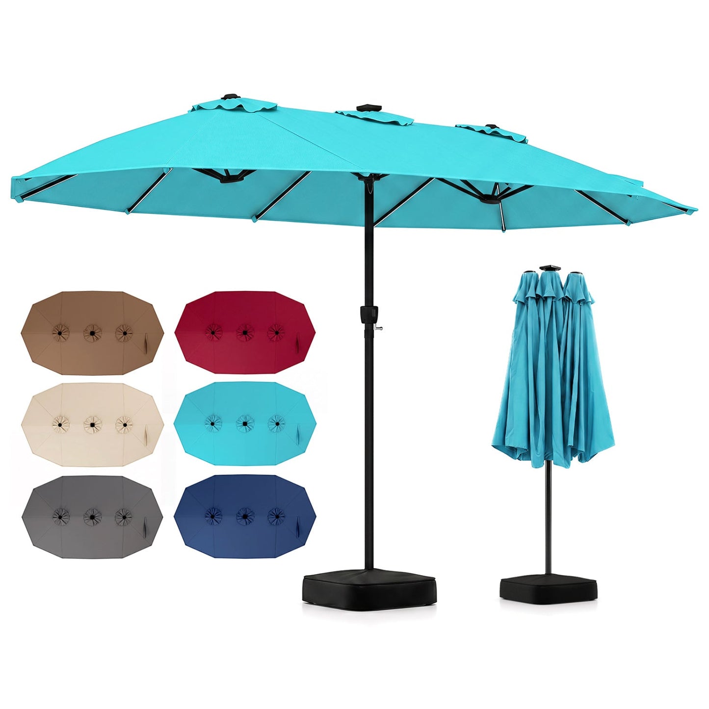DirectDeals 15.5 ft patio umbrella teal canopy with solar LED lights and base on Tampa Home & Garden Store