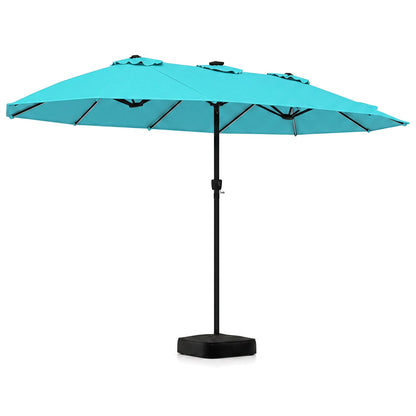 Patio umbrella 15.5 ft turquoise canopy with solar LED lights and base DirectDeals on Tampa Home & Garden Store