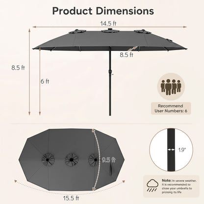 Patio umbrella 15.5ft with crank and solar LED lights, DirectDeals, gray canopy on Tampa Home & Garden Store