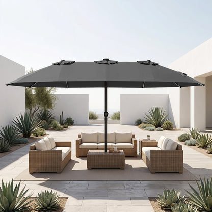 Patio Umbrella DirectDeals 15.5ft with crank and solar LED lights, charcoal gray canopy on Tampa Home & Garden Store