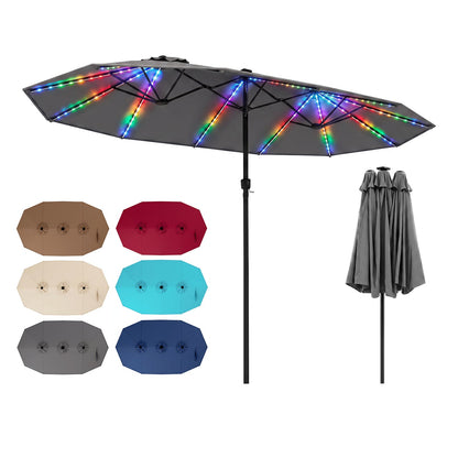 Patio umbrella DirectDeals 15.5ft with crank and solar LED lights, gray canopy on Tampa Home & Garden Store