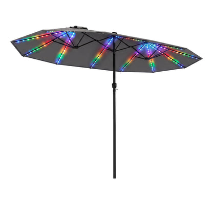 Patio Umbrella 15.5ft DirectDeals with crank, gray canopy and multicolor LED lights on Tampa Home & Garden Store