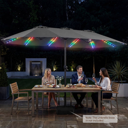 Patio Umbrella 15.5ft with DirectDeals solar LED lights and crank beige canopy on Tampa Home & Garden Store