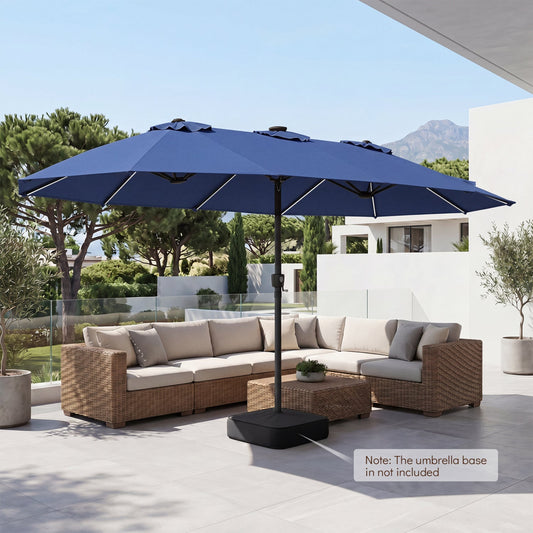 Patio Umbrella 15.5ft blue with crank and solar LED lights DirectDeals on Tampa Home & Garden Store