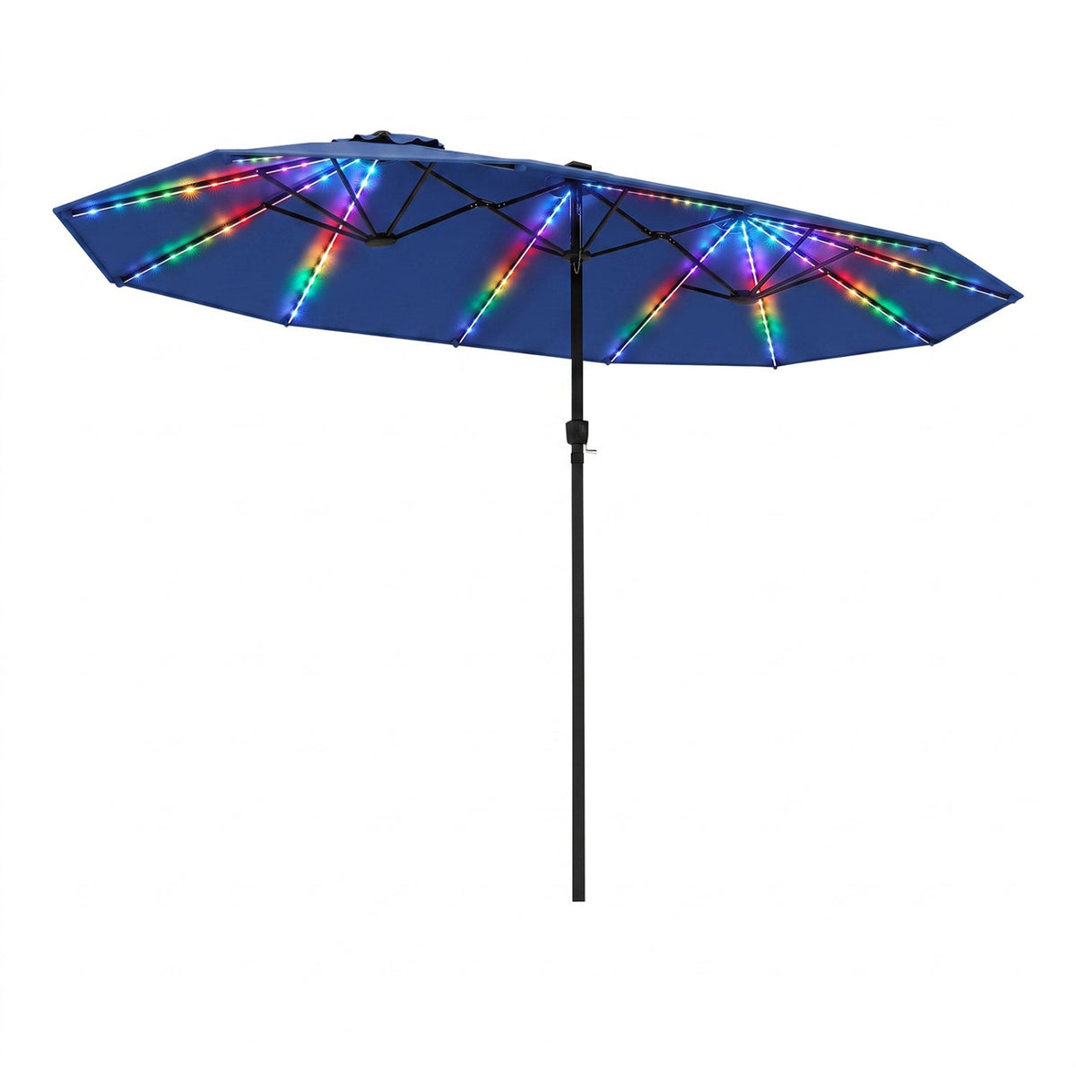 DirectDeals patio umbrella 15.5ft blue canopy with solar LED lights and crank on Tampa Home & Garden Store