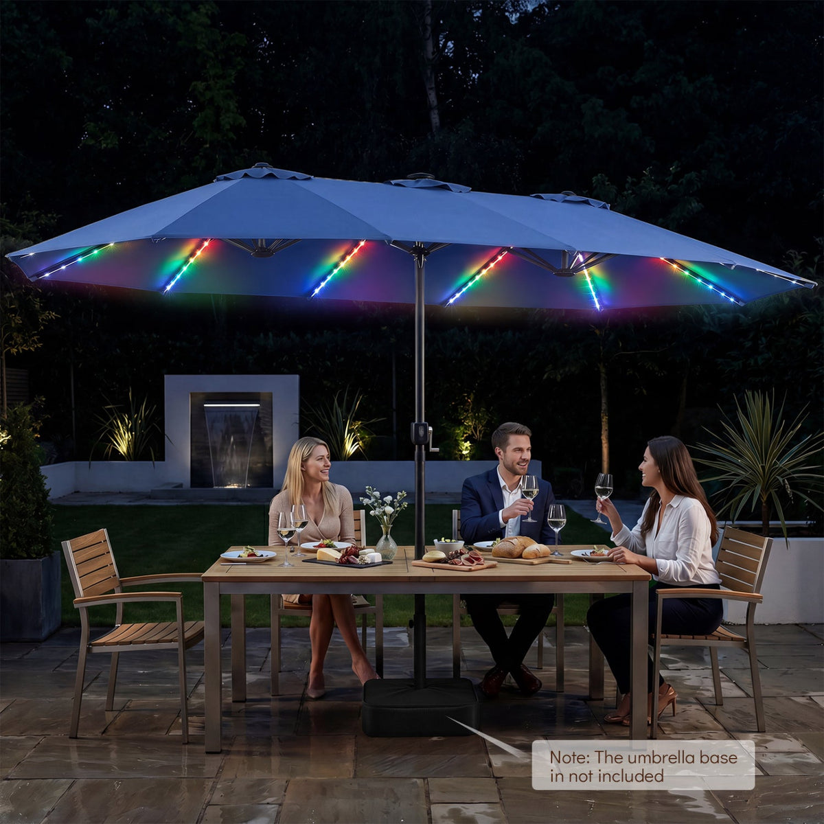 Patio Umbrella 15.5ft DirectDeals blue canopy with solar LED lights and crank on Tampa Home & Garden Store