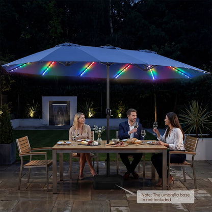 Patio Umbrella 15.5ft DirectDeals blue canopy with solar LED lights and crank on Tampa Home & Garden Store