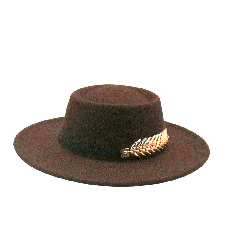 Fedora hat Stevvex brown felt with gold feather embellishment, wide brim foldable on Tampa Home & Garden Store