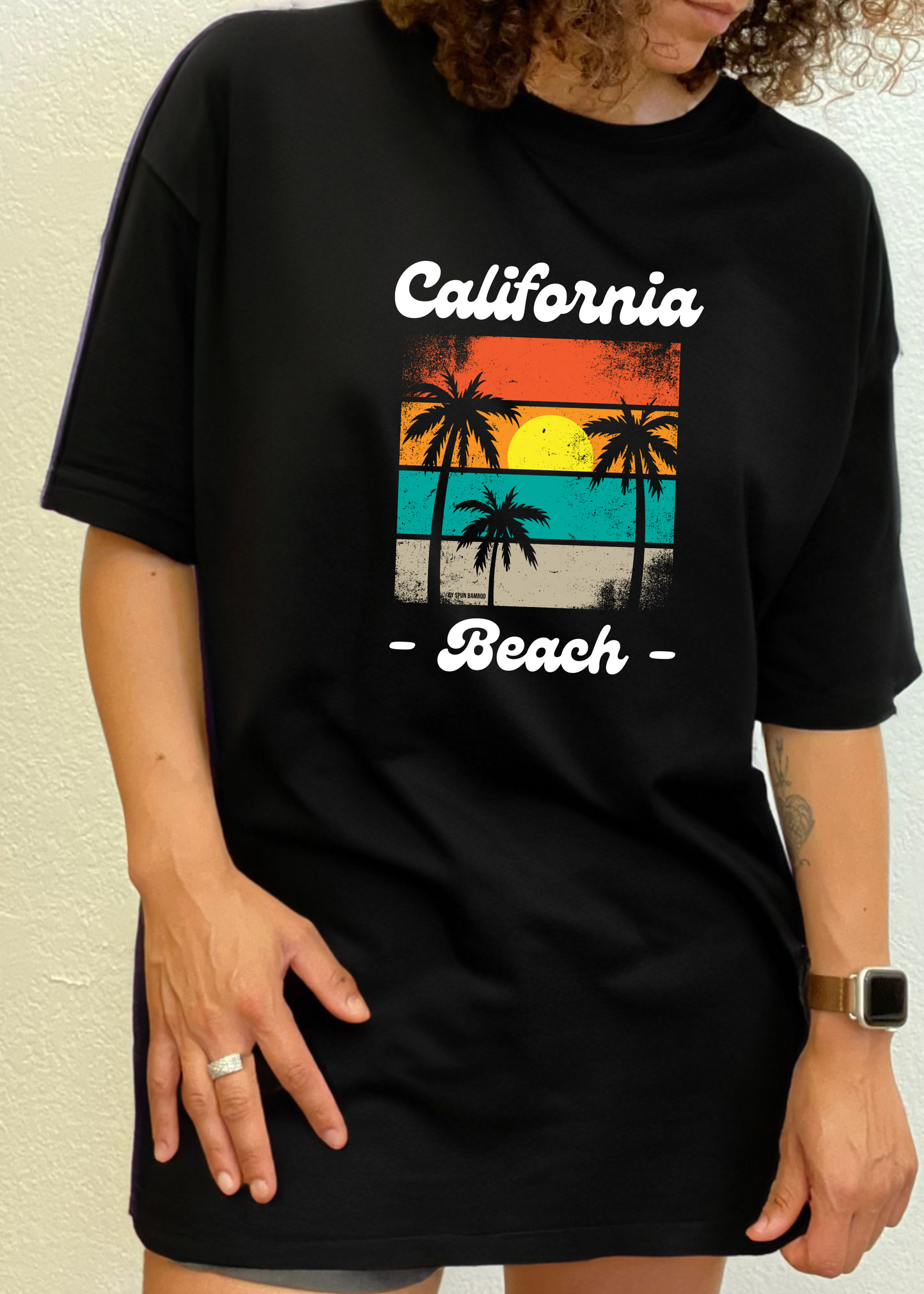 California Beach unisex bamboo viscose cotton graphic tee with sunset palm design by Spun Bamboo on Tampa Home & Garden Store