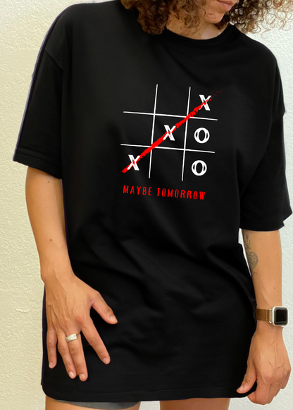 Maybe Tomorrow unisex bamboo/cotton graphic tee black with white grid and red diagonal Spun Bamboo on Tampa Home & Garden Store