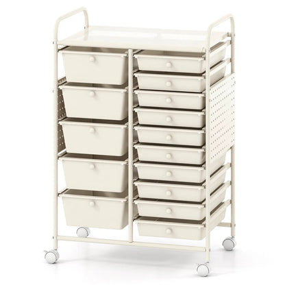 15-Drawer Rolling Storage Cart With Pegboard