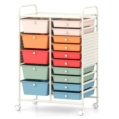15-Drawer Rolling Storage Cart With Pegboard
