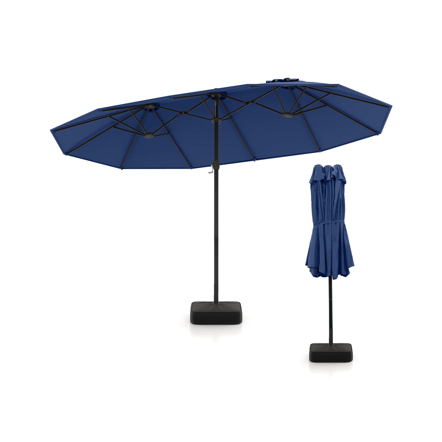 15 Feet Double-Sided Twin Patio Umbrella with Crank and Base-Brown