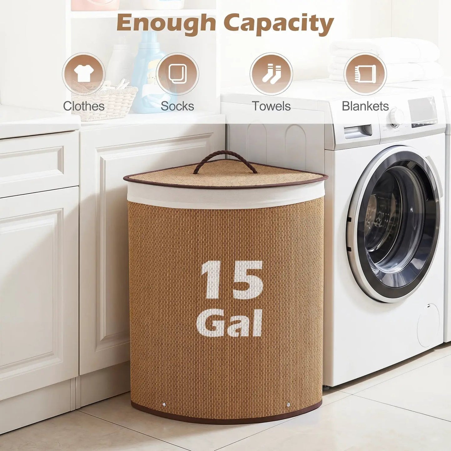 Bamboo Laundry Hamper 15 Gallon with Liner