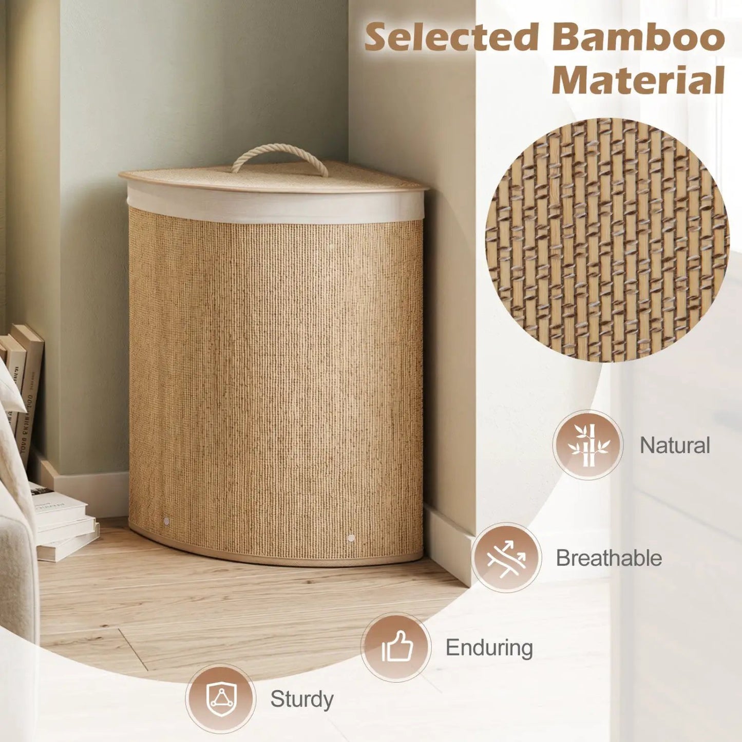 Bamboo Laundry Hamper 15 Gallon with Liner