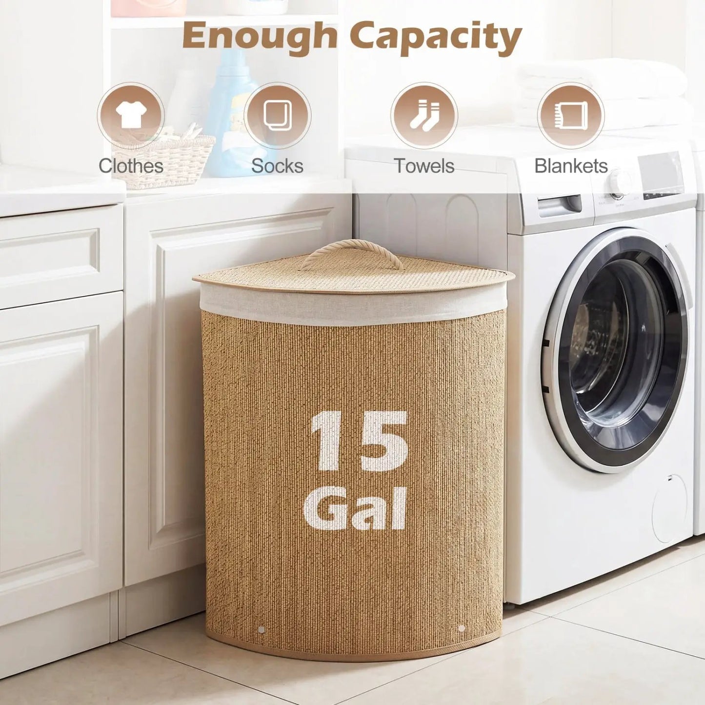 Bamboo Laundry Hamper 15 Gallon with Liner
