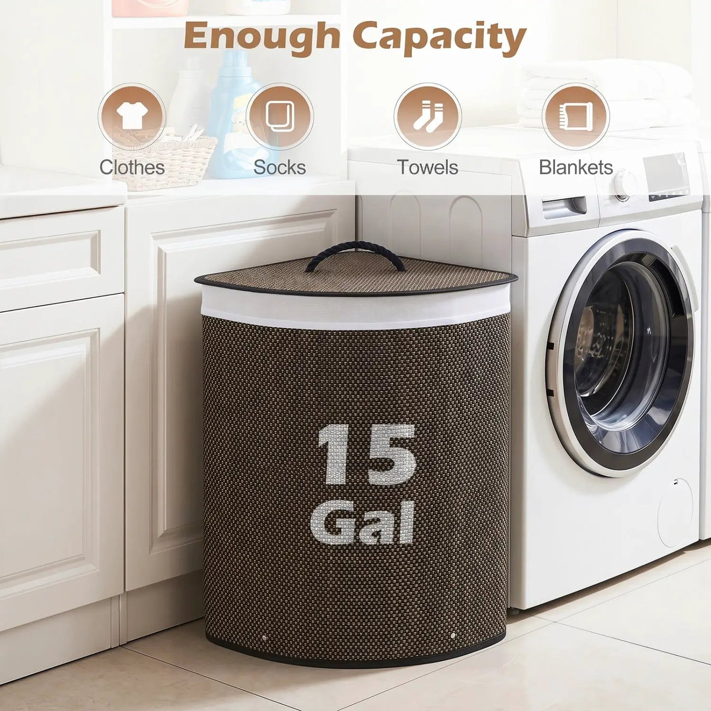 Bamboo Laundry Hamper 15 Gallon with Liner