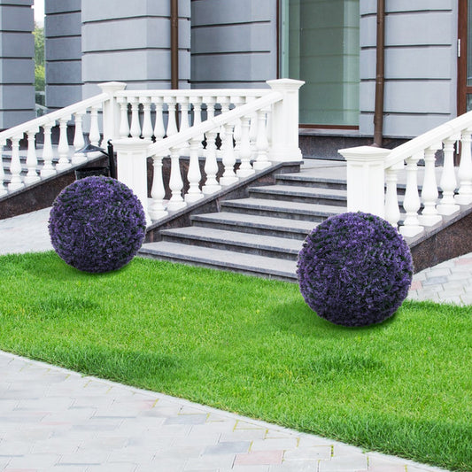 15 Inch Round Artificial Plant Boxwood Topiary Balls Set of 2 for Indoor Outdoor-Purple - Tampa Home & Garden Store