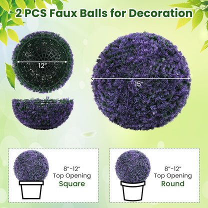 Bolas de topiario de boj artificial redondas de 15 pulgadas, juego de 2 para interior/exterior - Morado