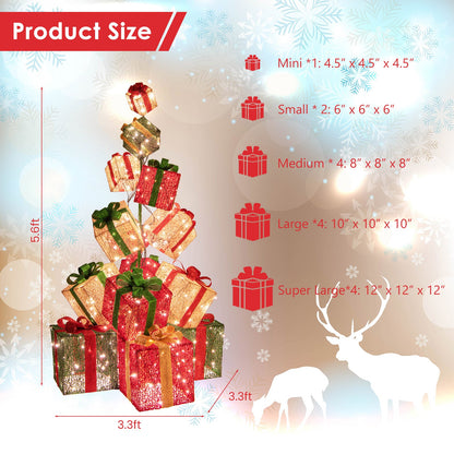 15 stacked lighted Christmas gift box tower by DirectDeals with 450 warm white lights on Tampa Home & Garden Store
