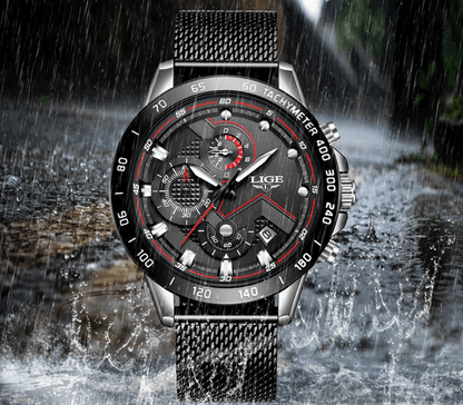 Men's sports waterproof watch with stainless steel mesh bracelet, black dial on Tampa Home & Garden Store
