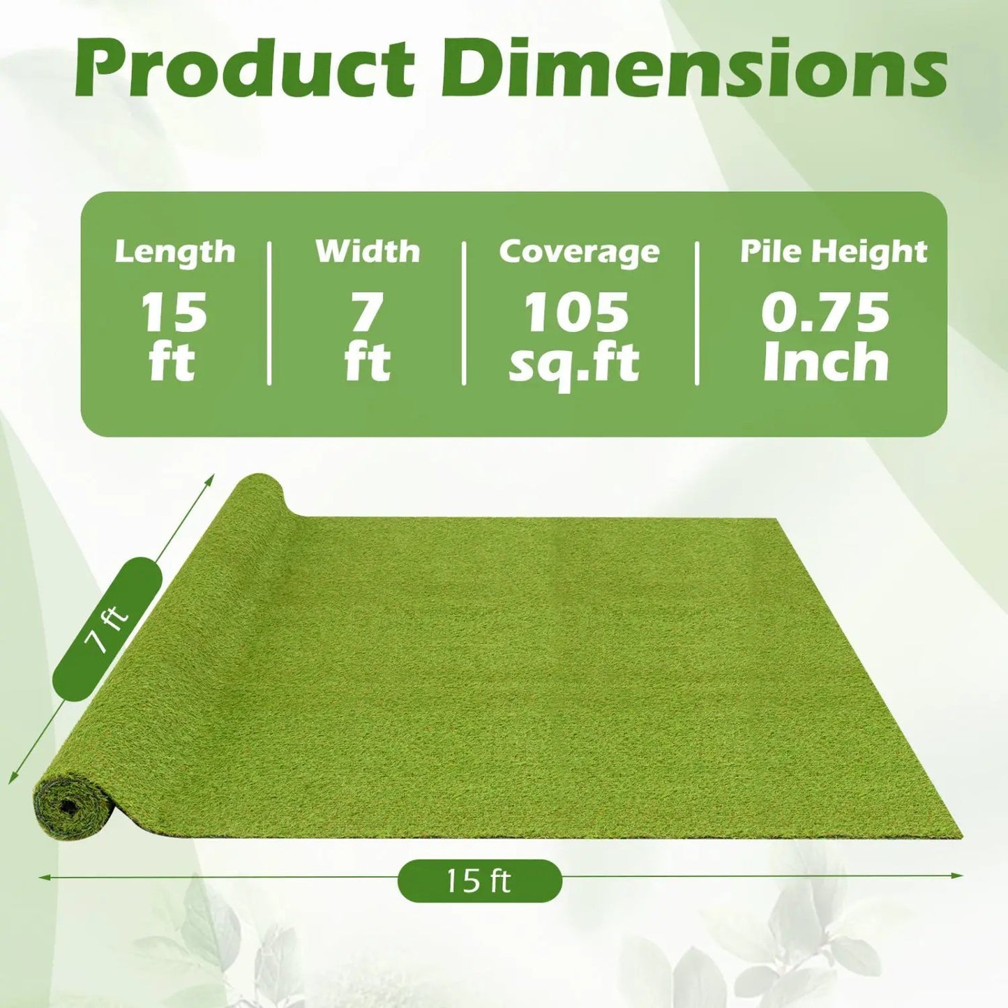 Artificial Turf Rug 15 x 7 Feet With Low Pile