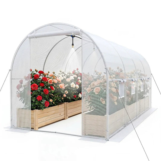 Walk-In tunnel greenhouse 15x7x7 ft with watering system, clear mesh panels DirectDeals on Tampa Home & Garden Store