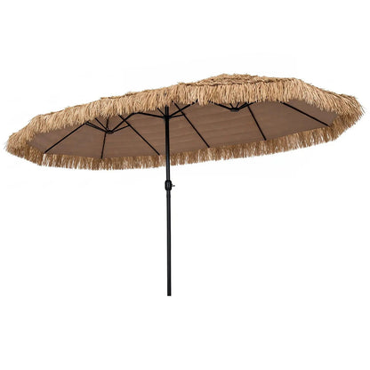 Double-Sided Thatched Tiki Patio Umbrella 15x9 Ft