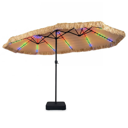 Double-Sided Patio Umbrella 15x9 Ft and Solar LED