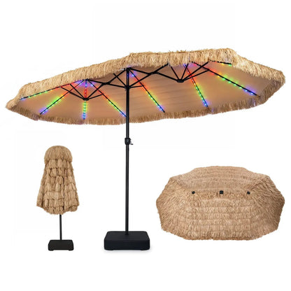 Double-Sided Patio Umbrella 15x9 Ft and Solar LED