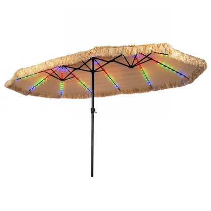 Double-Sided Patio Umbrella 15x9 ft with LEDs