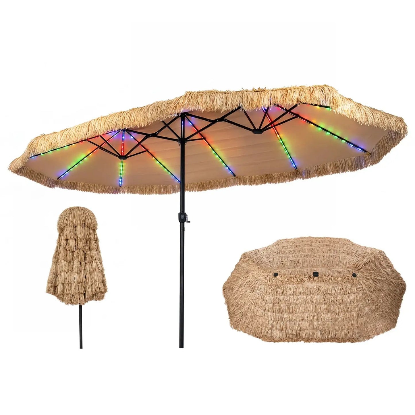 Double-Sided Patio Umbrella 15x9 ft with LEDs