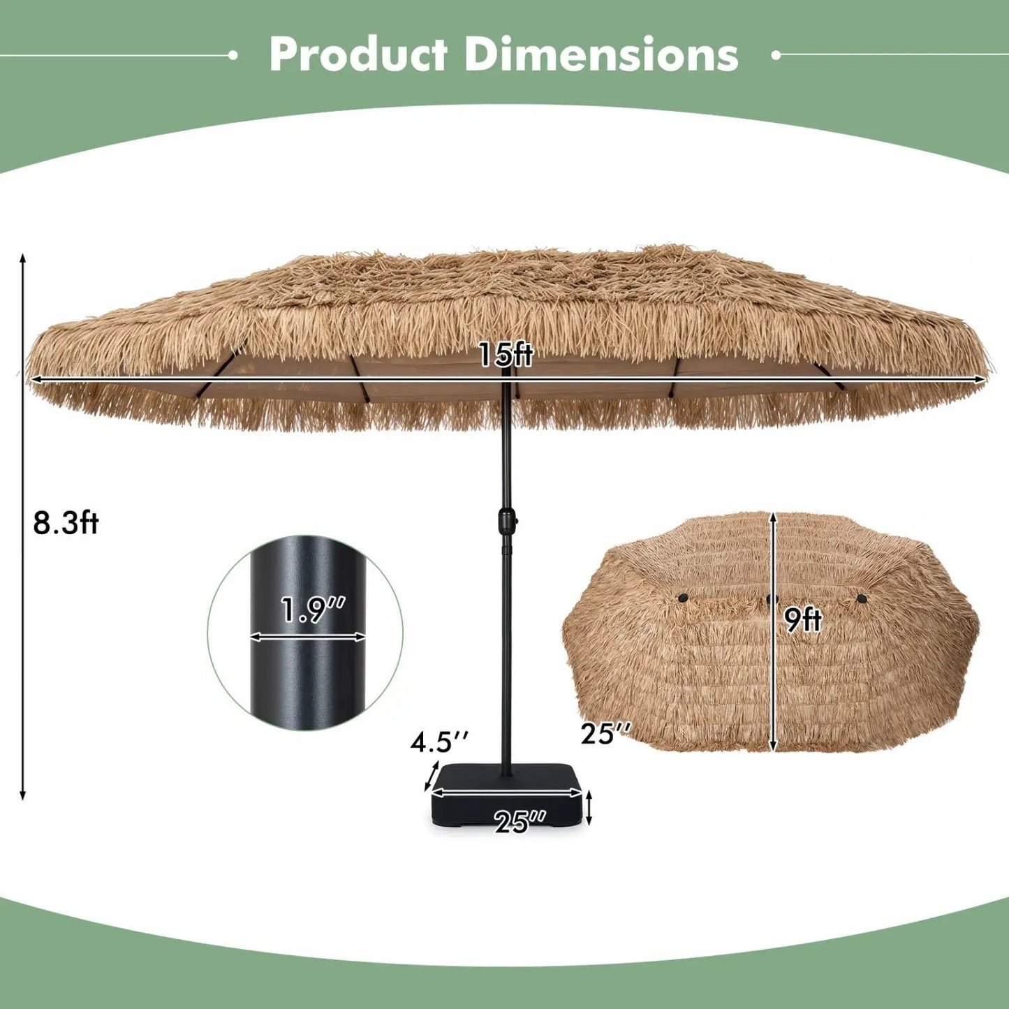 Double-Sided Patio Umbrella 15x9 ft 144 Lights
