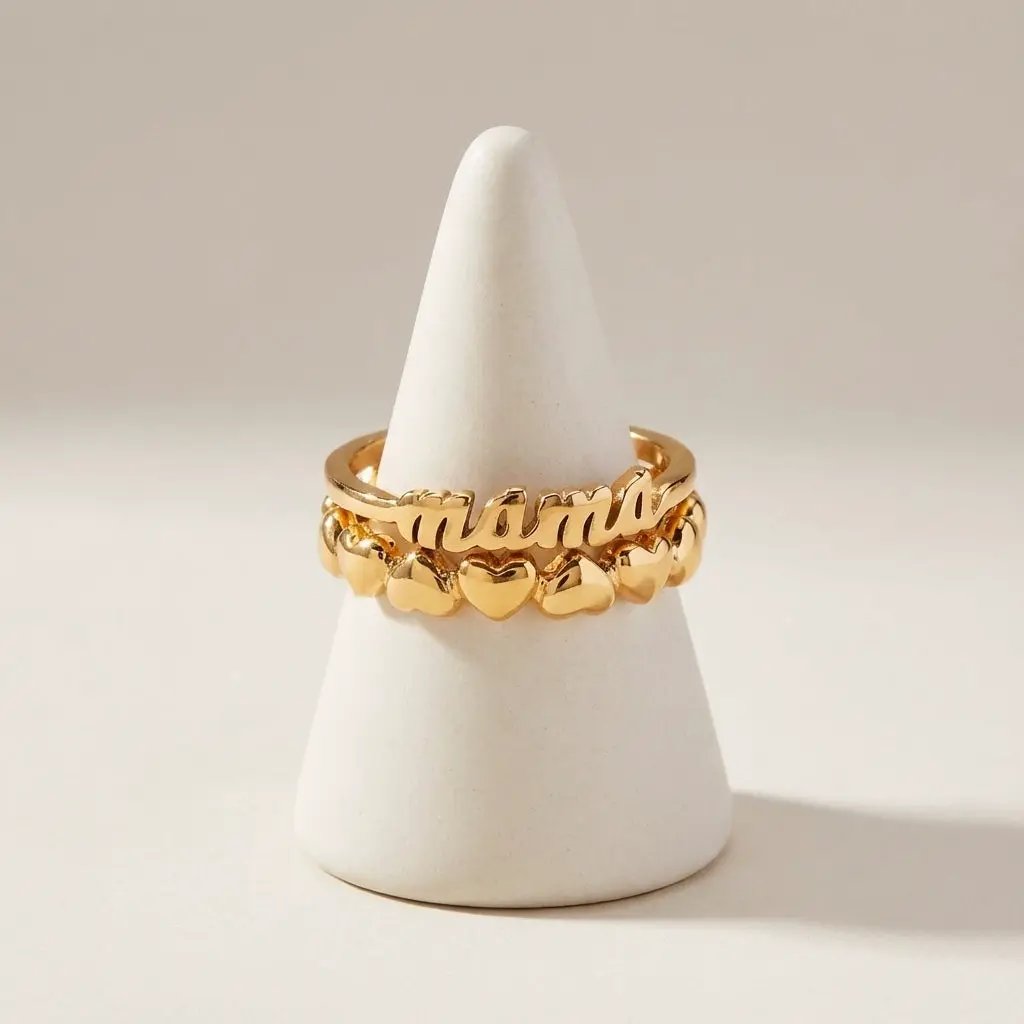 Mama Ring Set of 2 with Heart Band Jewelry