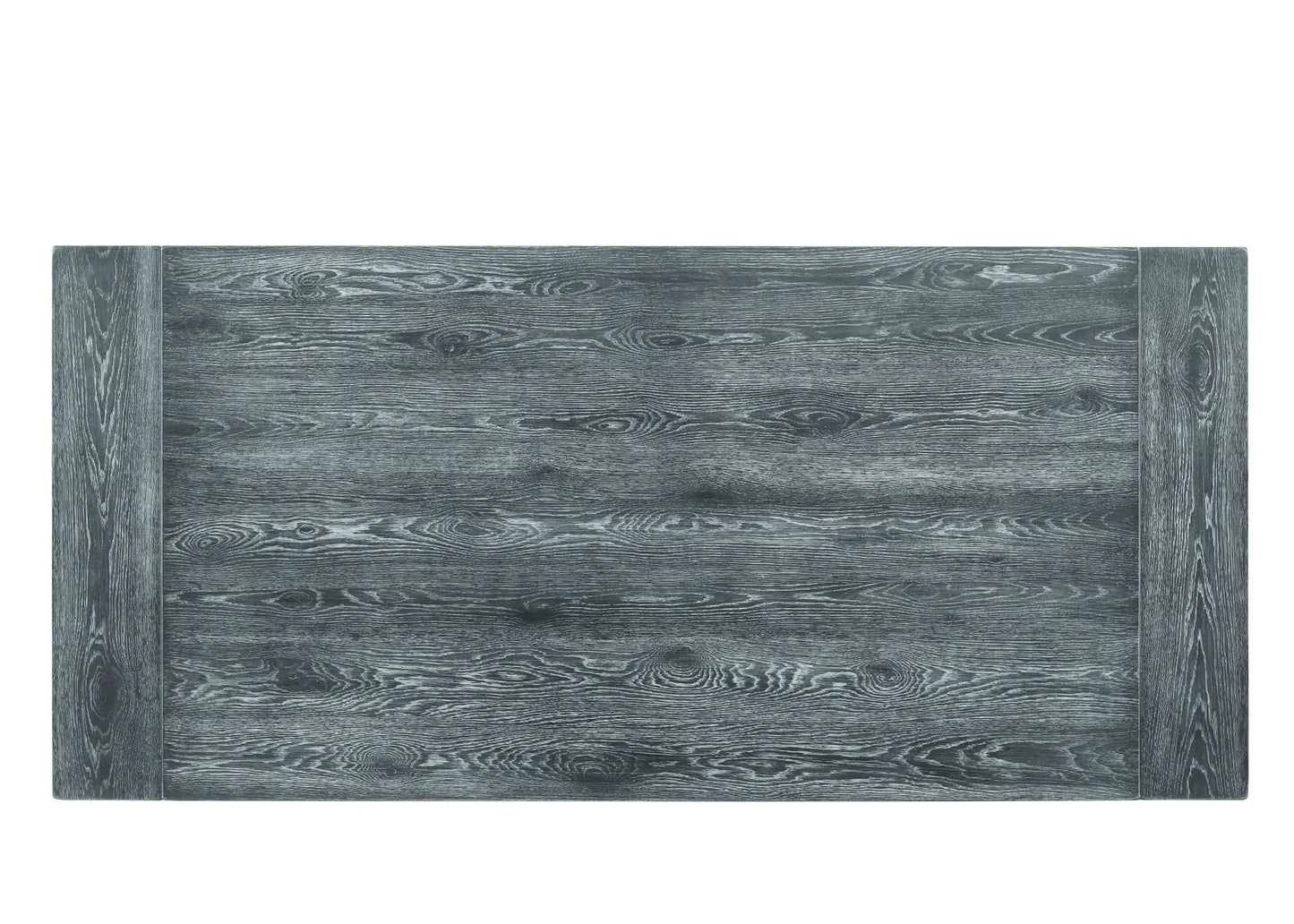 Leventis dining table weathered gray wood grain with chunky end legs on Tampa Home & Garden Store