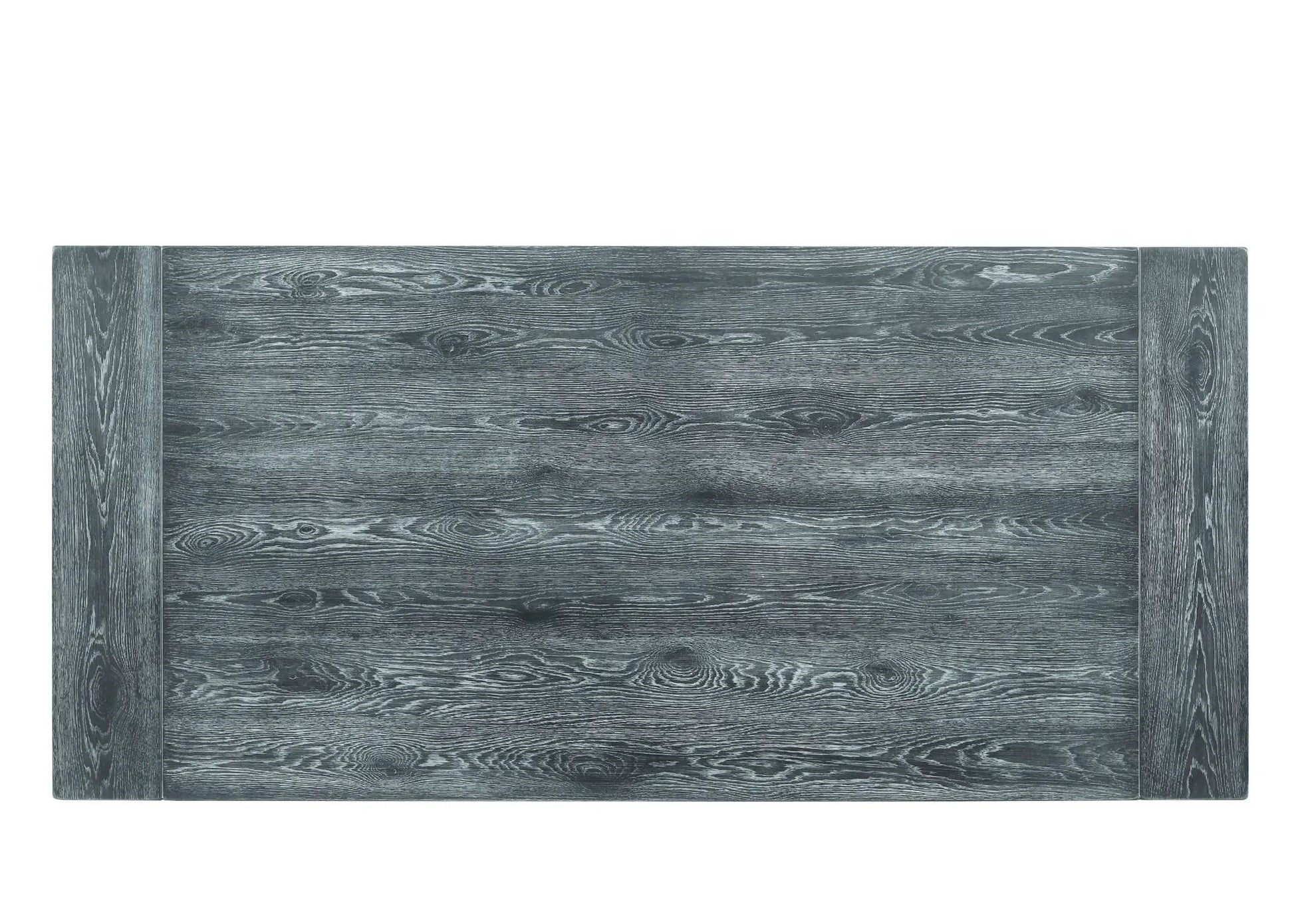 Leventis dining table weathered gray wood grain with chunky end legs on Tampa Home & Garden Store