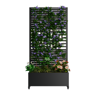 Metal planter box with trellis in black, 73x35x16 raised bed by HouseOfZazla on Tampa Home & Garden Store