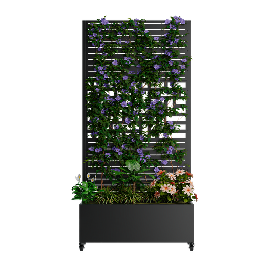 Metal planter box with trellis in black, 73x35x16 raised bed by HouseOfZazla on Tampa Home & Garden Store