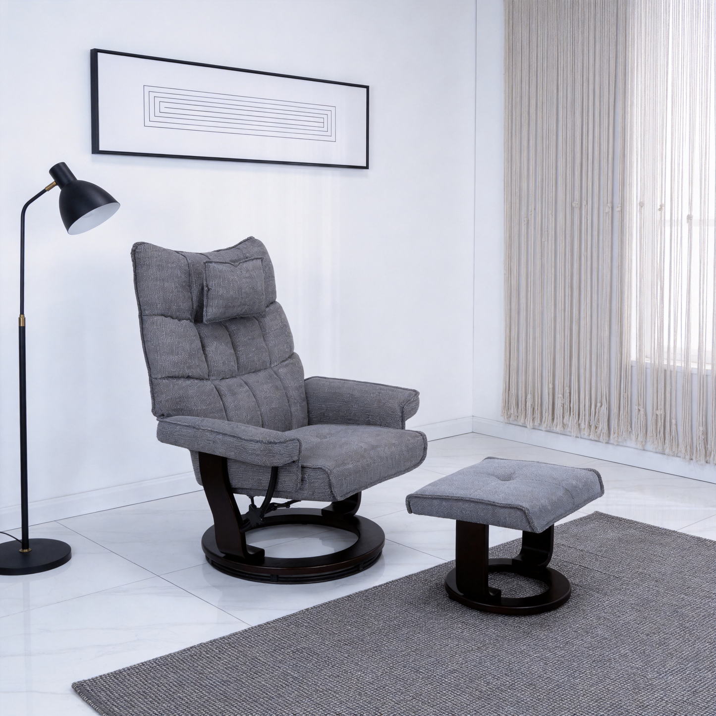 Ergonomic Chenille Massage Recliner and Ottoman