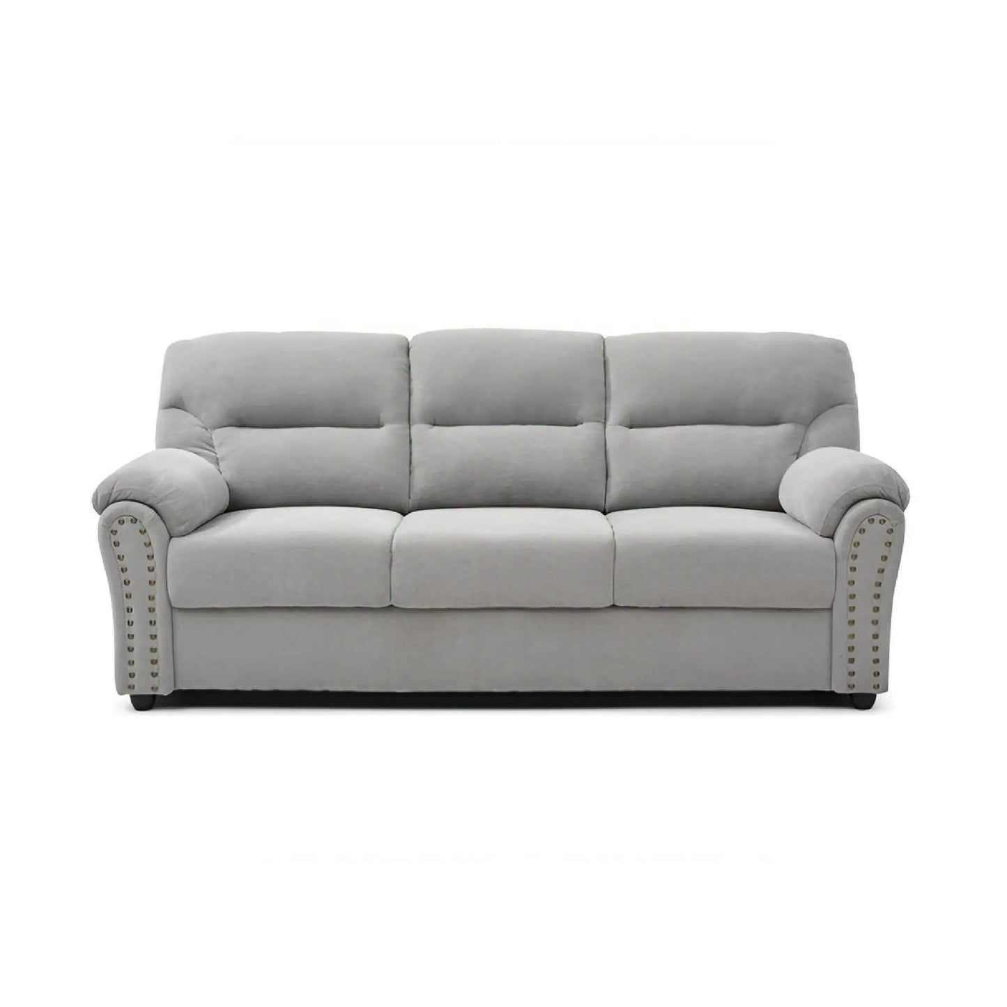 Hamilton sofa with nailhead trim, gray upholstery, three-seat stationary sofa by Unique Piece Furniture on Tampa Home & Garden Store